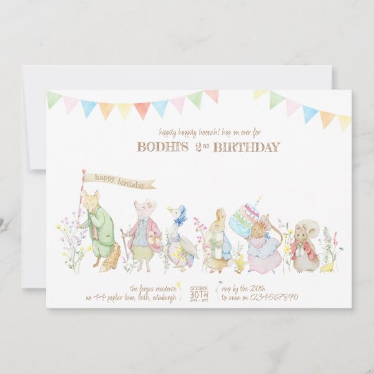 Invitation Peter le lapin et les amis Parade d'anniversaire (Devant)