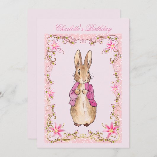 Invitation Peter le lapin rose (Devant / Derrière)