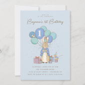 Invitation Peter Rabbit 1er anniversaire Confetti bleu (Devant)