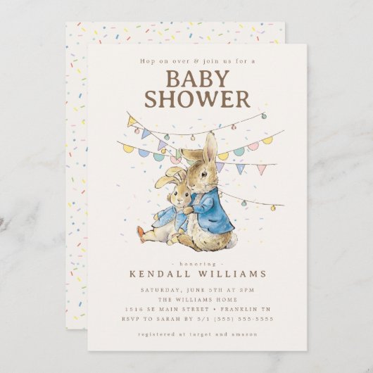 Invitation Peter Rabbit | Baby shower Confetti (Devant / Derrière)