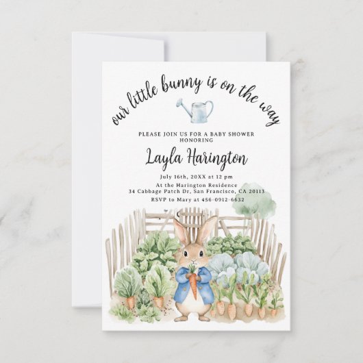 Invitation Peter Rabbit Baby shower de patchs de chou Légumes (Devant)