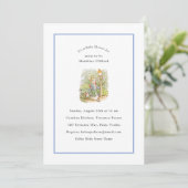 Invitation Peter Rabbit Baby shower Vintage bleu (Debout devant)