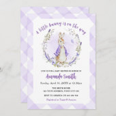 Invitation Peter Rabbit Baby shower violet (Devant / Derrière)