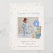 Invitation Peter Rabbit Boy's Birthday BlueConfetti - Photo (Devant / Derrière)