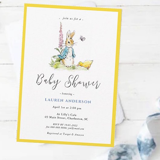 Invitation Peter Rabbit dans le Baby shower du jardin