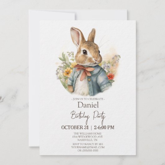 Invitation Peter Rabbit fête d'anniversaire (Devant)
