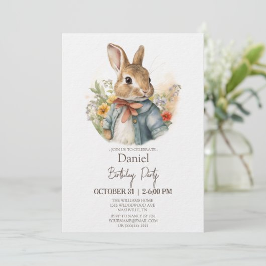 Invitation Peter Rabbit fête d'anniversaire (Debout devant)