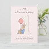 Invitation Peter Rabbit fille 1er anniversaire Confetti rose (Debout devant)