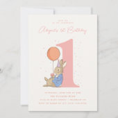 Invitation Peter Rabbit fille 1er anniversaire Confetti rose (Devant)