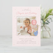 Invitation Peter Rabbit fille's Birthday Pink Confetti - Phot (Debout devant)