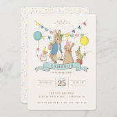 Invitation Peter Rabbit &Friends Balloons & Confetti Annivers (Devant / Derrière)