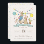 Invitation Peter Rabbit &Friends Balloons & Confetti Annivers<br><div class="desc">Invitation à une fête joyeuse avec cette invitation festive d’anniversaire avec Peter Rabbit, Flopsy, Mopsy, Cottontail, et leurs amis de souris - tous habillés pour la fête dans le style aquarelle signature de Beatrix Potter. Une bannière colorée s'étire sur le dessus avec des confettis ludiques éparpillés dans tout l'arrière -...</div>