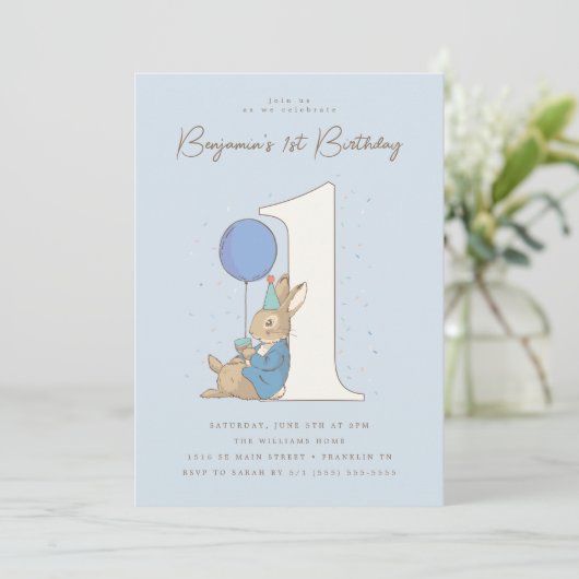 Invitation Peter Rabbit | Garçon 1er Anniversaire Blue Confet (Debout devant)