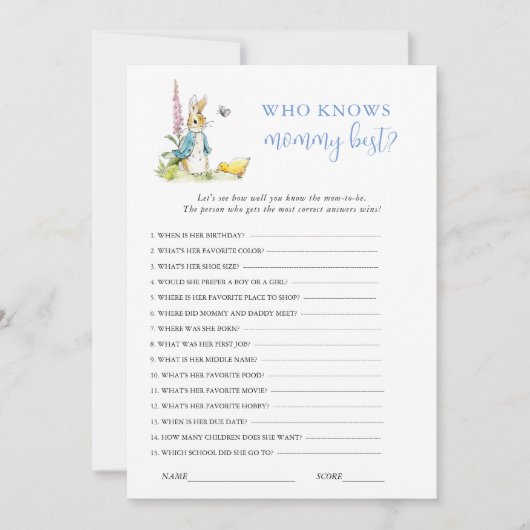 Invitation Peter Rabbit jeu de Baby shower (Devant)
