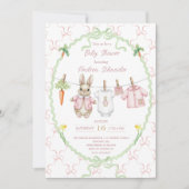 Invitation Peter the Rabbit Girl Clothesline Baby Shower  (Devant)