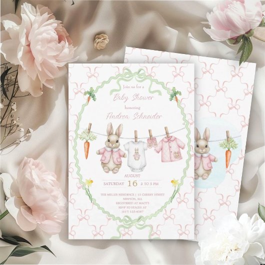Invitation Peter the Rabbit Girl Clothesline Baby Shower 