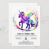 Invitation Petit adorable Unicorn numérique Anniversaire (Devant / Derrière)