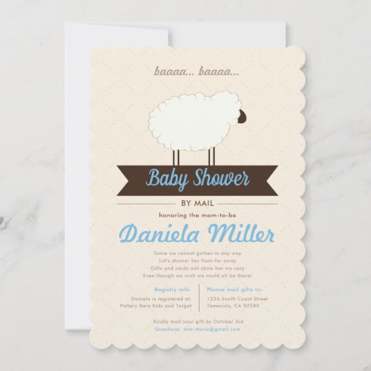 Invitation Petit agneau bleu doux Baby shower par courrier (Devant)