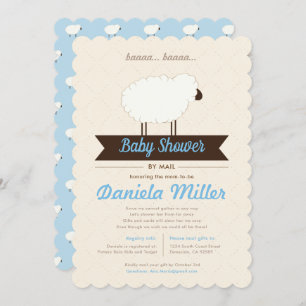Invitation Petit agneau bleu doux Baby shower par courrier