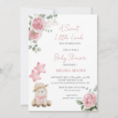 Invitation Petit Agneau doux baby shower rose Mauve (Devant)