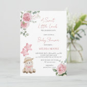Invitation Petit Agneau doux baby shower rose Mauve (Debout devant)