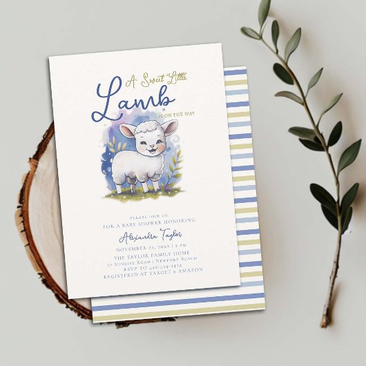 Invitation Petit agneau doux Baby shower Whimsical Blue Boy