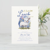 Invitation Petit agneau doux Baby shower Whimsical Blue Boy (Debout devant)