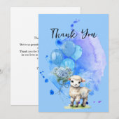 Invitation Petit Agneau Doux Ballons Hydrangea Bleu Merci (Devant / Derrière)