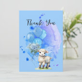 Invitation Petit Agneau Doux Ballons Hydrangea Bleus Merci (Debout devant)