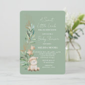 Invitation Petit Agneau doux vert baby shower vert sauge (Debout devant)