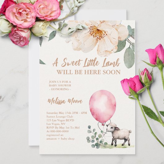 Invitation Petit Agneau rose doux