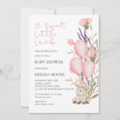 Invitation Petit agneau rose doux ballon fleur sauvage (Devant)