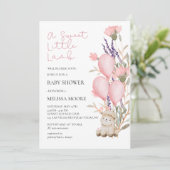 Invitation Petit agneau rose doux ballon fleur sauvage (Debout devant)