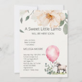 Invitation Petit Agneau rose doux vert Balloon (Devant)