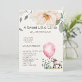 Invitation Petit Agneau rose doux vert Balloon (Debout devant)