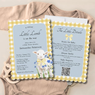 Invitation Petit Agneau Tout En Un Code QR Garçon Baby Shower