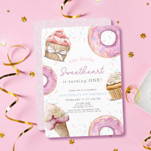 Invitation Petit amour Cupcake rose Donut 1er anniversaire