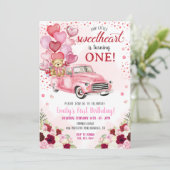 Invitation Petit Amour Ours Rose Coeurs Camion Anniversaire (Debout devant)