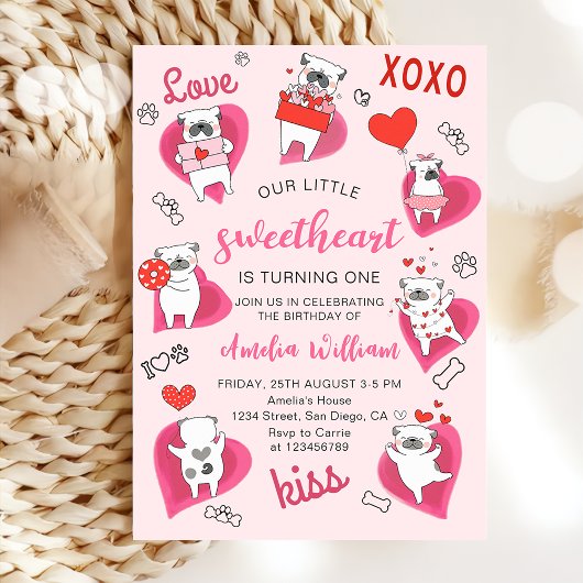 Invitation Petit amour Valentine Chiot Anniversaire