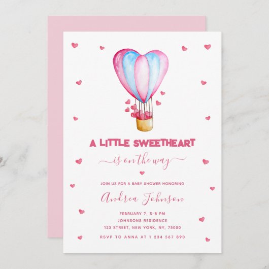 Invitation Petit Amoureux Hot Air Balloon Girl Baby shower (Devant / Derrière)