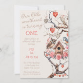 Invitation Petit Amoureux Oiseau des bois Premier anniversair (Devant)