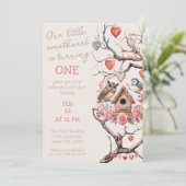 Invitation Petit Amoureux Oiseau des bois Premier anniversair (Debout devant)