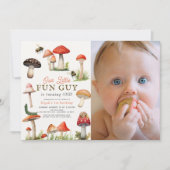Invitation Petit Amusant Guy Mushroom Bee Boy Photo 1er anniv (Devant)