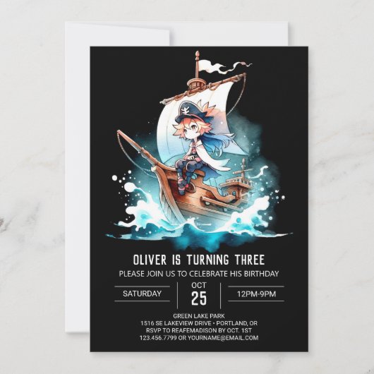 Invitation Petit Amusant Pirate Anniversaire (Devant)