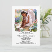 Invitation Petit Ange avec lapins Sainte Communion (Debout devant)