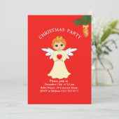 Invitation Petit Ange de Noël sur fond rouge pour (Debout devant)