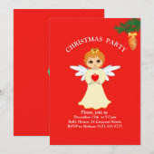 Invitation Petit Ange de Noël sur fond rouge pour (Devant / Derrière)