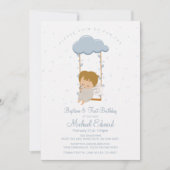 Invitation Petit ange mignon, premier anniversaire et baptême (Devant)