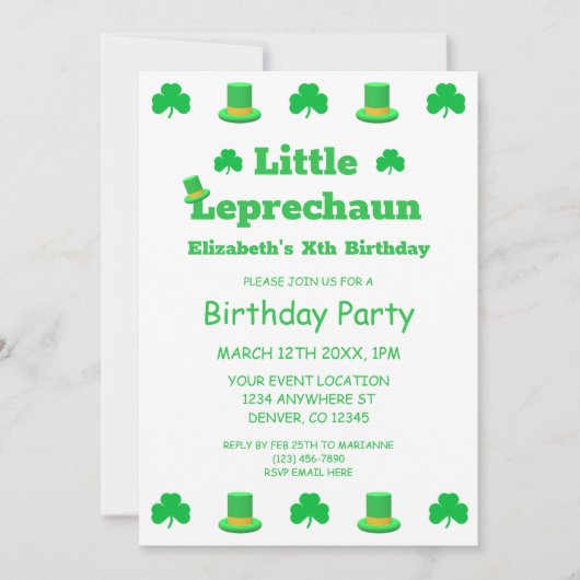 Invitation Petit Anniversaire de enfant Leprechaun (Devant)