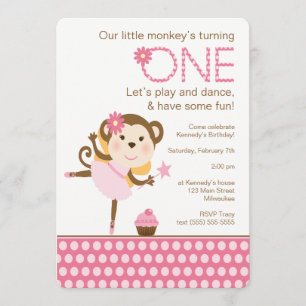 Invitation Petit anniversaire de singe avec Balerina